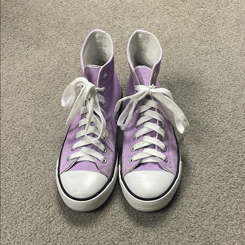 Purple and White Canvas High-Top Sneakers